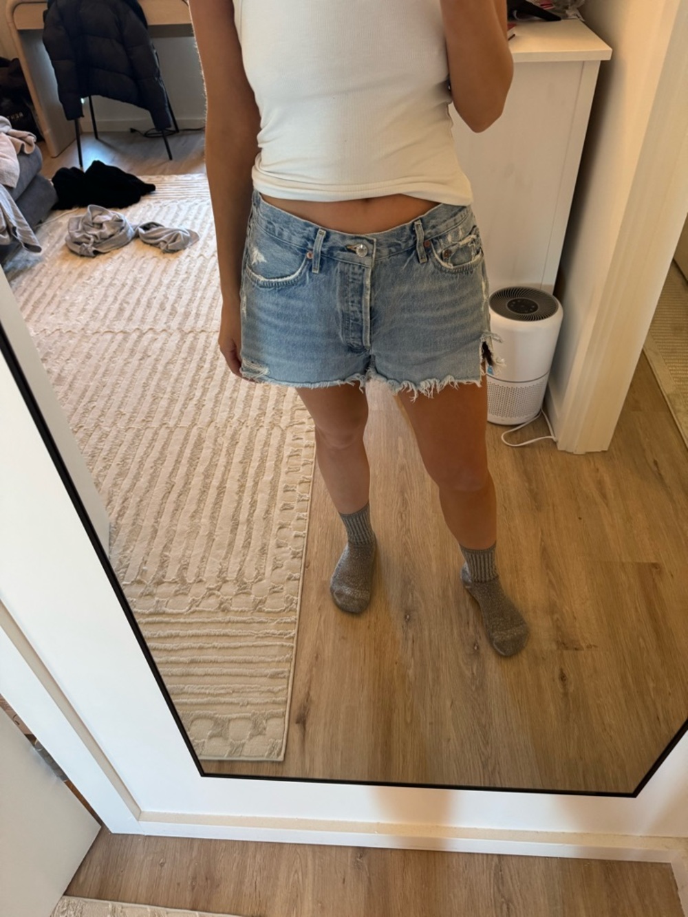 Agolde Parker Light Wash Distressed Denim Cutoff Shorts